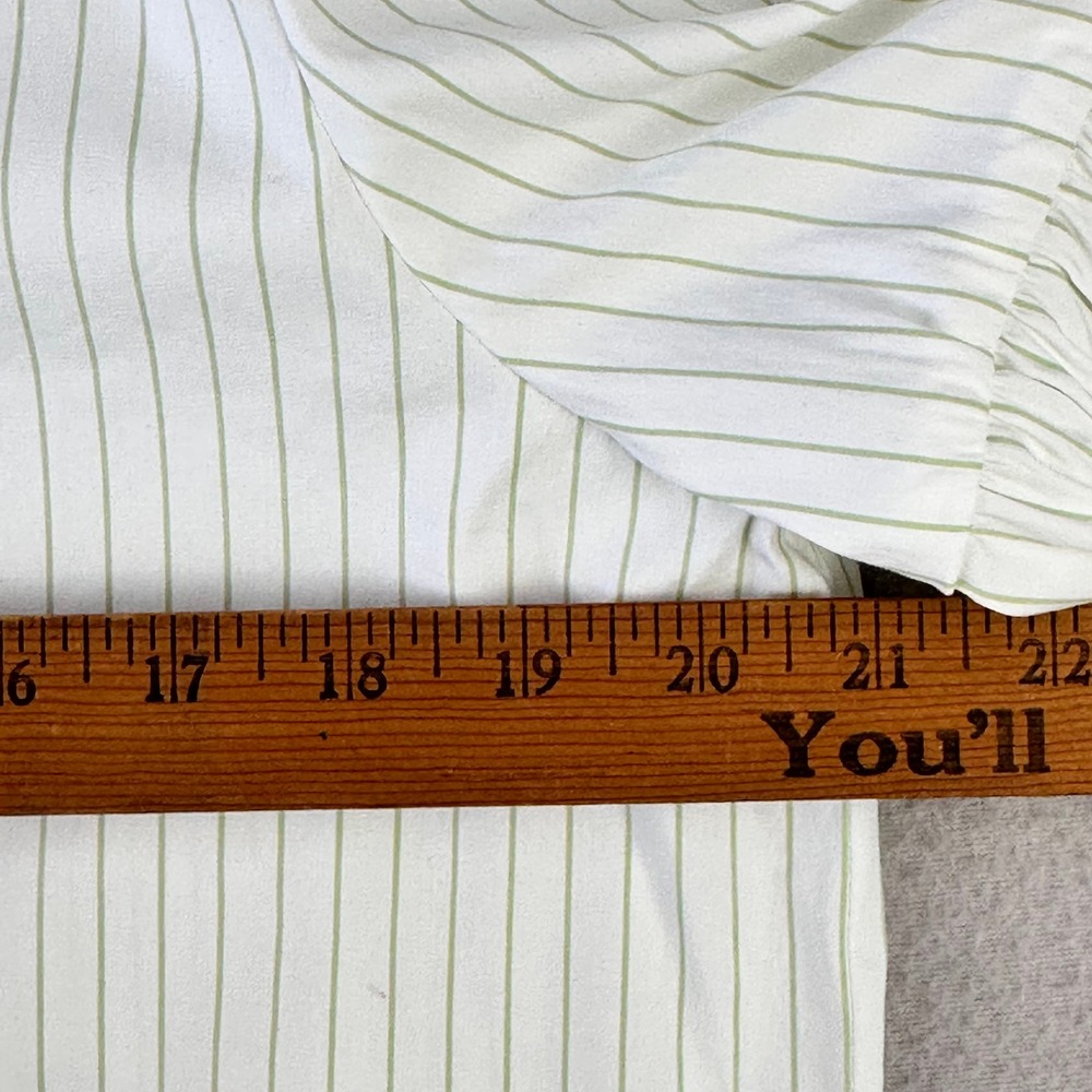 Lafayette 148 New York Striped Button Up Shirt Women M Green Balloon Sleeve - Picture 6 of 9